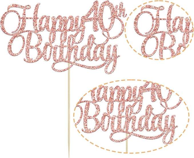 1 Pack Happy 40th Birthday Cake Topper Rose Gold Glitter Number 40 Forty Years Old Birthday Cake Pick Decoration For 40th Birthday Celebrating Anniversary Party Supplies