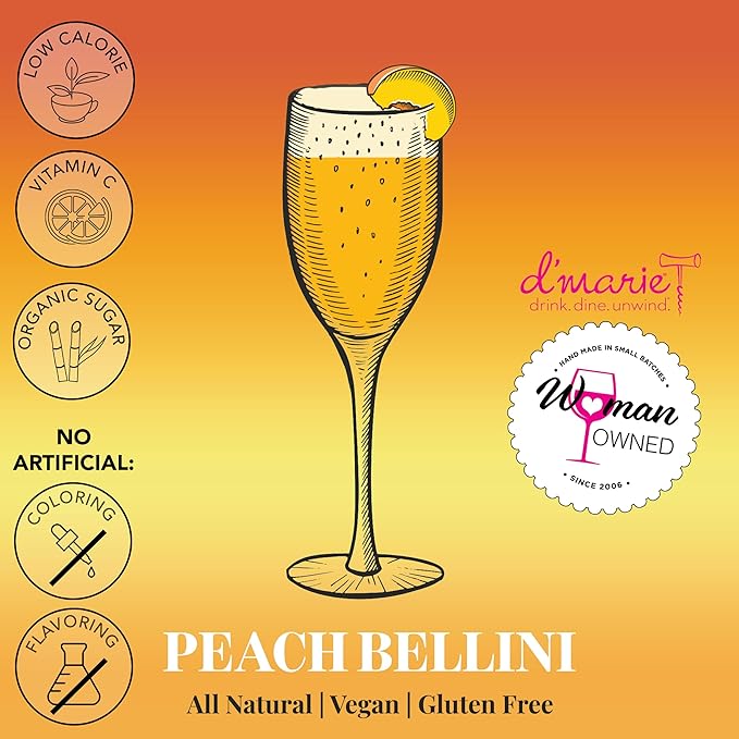 Frozen Cocktail Drink Mix - Makes 10 Peach Bellini Slushies - Drink Powder Pouches for Alcohol - All Natural Low Sugar Mixer, No Blender Needed