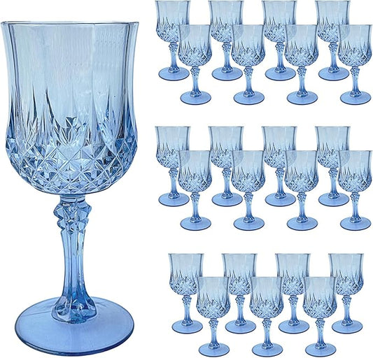 24 PCS Blue Plastic Wine Glasses,Reusable Plastic Wine Glasses,Blue Goblet Glass,Durable and Sturdy Cups Can Be Used for Various Parties Such as Weddings!