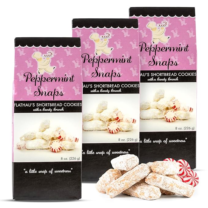 Flathau?셲 Fine Foods, Gourmet Shortbread Cookies, Handcrafted All Natural Artisan Bites, Southern-Baked Sweet Snaps with a Buttery Finish (Pack of 3, Peppermint)