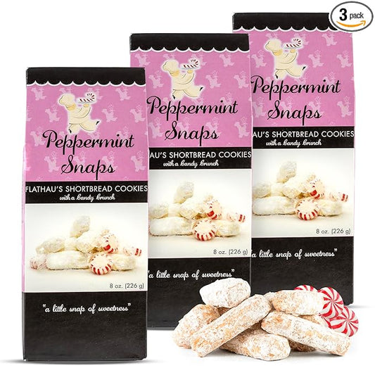 Flathau?셲 Fine Foods, Gourmet Shortbread Cookies, Handcrafted All Natural Artisan Bites, Southern-Baked Sweet Snaps with a Buttery Finish (Pack of 3, Peppermint)
