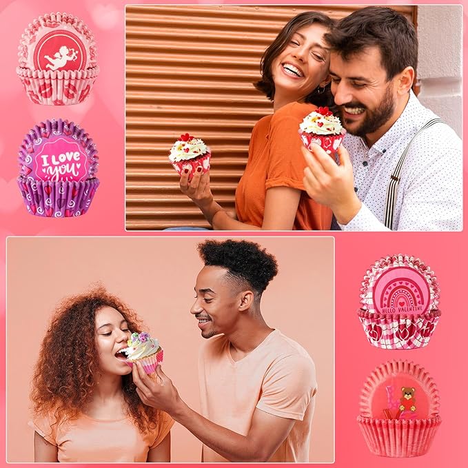 SANNIX 450pcs Valentine's Day Cupcake Liners, Red Pink Love Baking Cups Cupcake Wrappers Paper Wraps Muffin Liners for Valentines Day Wedding Birthday Party Candy Cake Decorations Supplies
