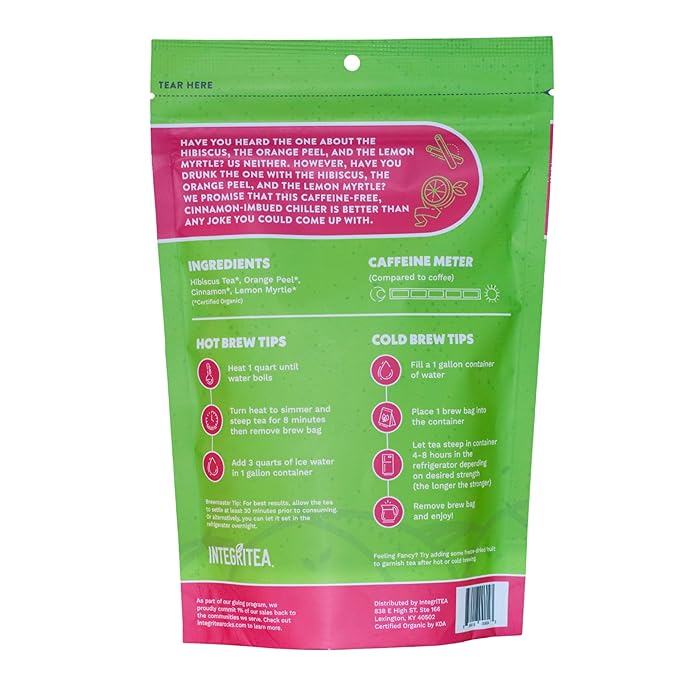 IntegriTEA Organic Hibiscus Tea Bags for Hibiscus Iced Tea - 6-Bag Unsweetened Iced Tea Pack for 6 Gallons of Tea - Hot or Cold Brew Iced Tea Bags