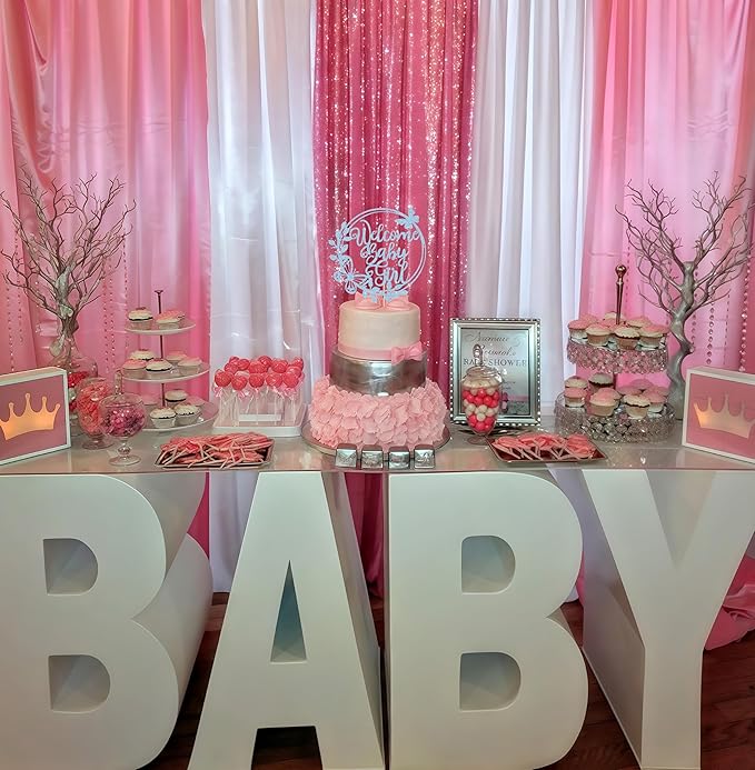 Welcome Baby Girl Cake Topper - Light Blue Glitter Baby Shower Cake Decorations, Baby Girl Cake Decor, for Baby Shower/Birthday Party/Gender Reveal Party Photo Booth Props