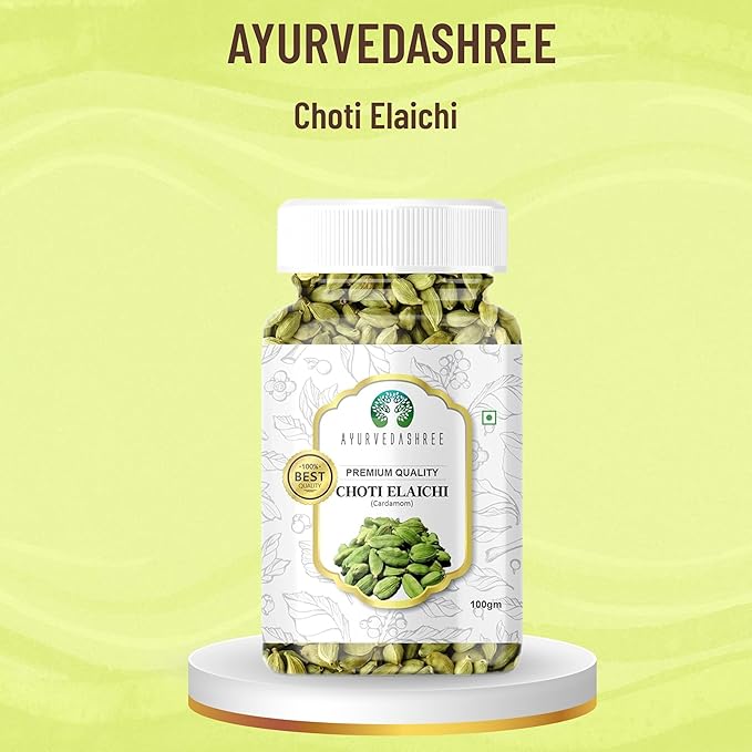 AYURVEDASHREE Green Cardamom Whole Pods, Hari Elaichi (Elettaria cardamomum) - 100g| Jumbo Size | Premium Quality | Vegan, Non-GMO & Gluten Free | All Natural |Product of India