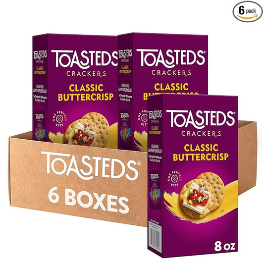 Toasteds Crackers, Party Snacks, Lunch Snacks, Classic Buttercrisp (6 Boxes)