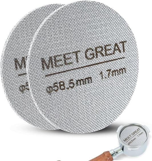 Meet Great- 2 Packs 58.5mm Espresso Puck Screen, 1.7mm Thickness 150?œm 316L Stainless Steel, Upgraded Reusable Coffee Filter Screen for 58.5mm Breville Portafilter Filter Basket
