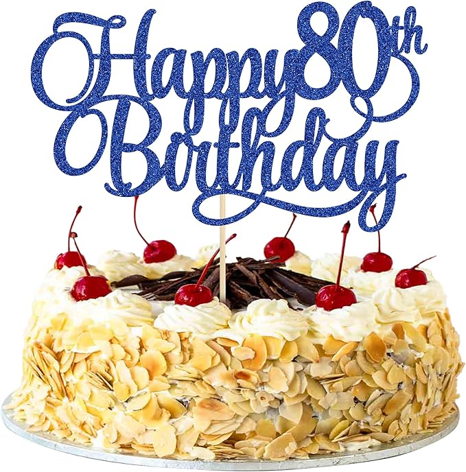1 Pack Happy 80th Birthday Cake Topper Blue Glitter Number 80 Eighty Years Old Birthday Cake Pick Decoration For 80th Birthday Celebrating Anniversary Party Supplies