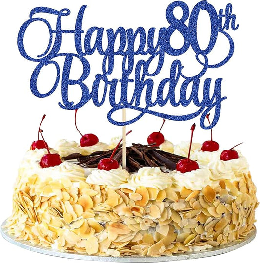 1 Pack Happy 80th Birthday Cake Topper Blue Glitter Number 80 Eighty Years Old Birthday Cake Pick Decoration For 80th Birthday Celebrating Anniversary Party Supplies