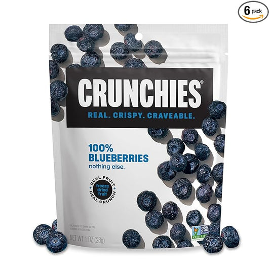 Crunchies Freeze-Dried Fruits, 100% All Natural Crispy Fruit, Non GMO and Kosher, Resealable Freeze Dried Fruit Snack Packs, Pack of 6 (Blueberries)