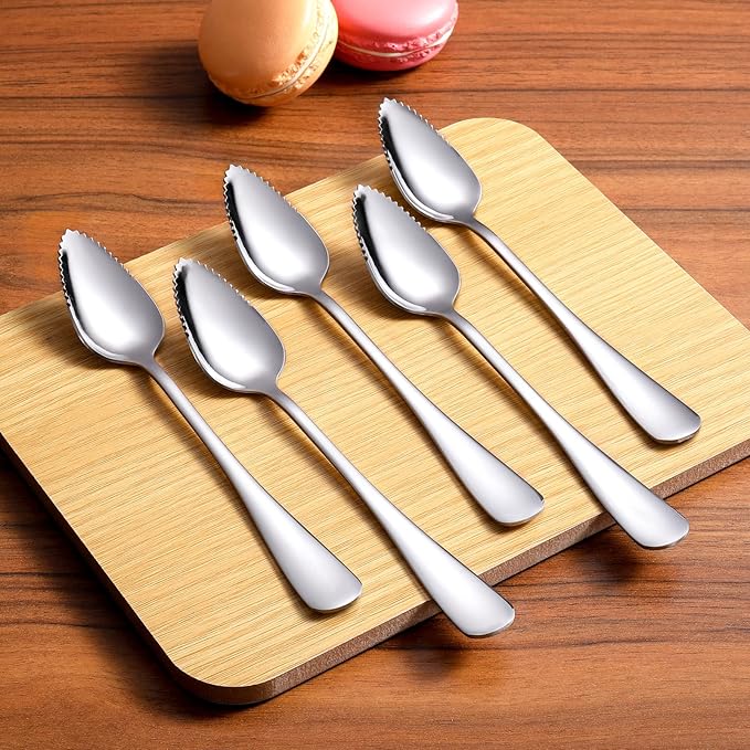 10 PCS Grapefruit Spoons, Stainless Steel Grapefruit Spoon Utensil Set, Serrated Edge & Thick Gauge Handle, Silver Kitchen Tool with Non-stick Plating for Kiwi, Dessert, Apple, Citrus Fruit