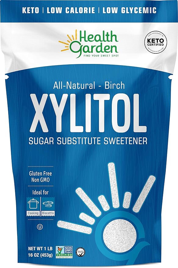 Health Garden Birch Xylitol Sweetener - 1 LB Resealable Bag - Pure Birch Xylitol - Non GMO, Kosher, Ideal Powdered Sugar Substitute - Non-GMO Sugar Alternative