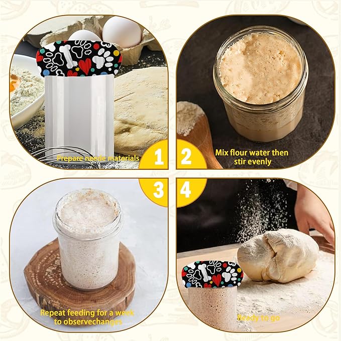 Sourdough Starter Jar Cloth Covers, Dog Paw Heart Gifts for Women Baker 5 Pack Kit Stretchy Cloth Bowl Lids Fits Jar Mouth Ranging 3"- 4" Inches