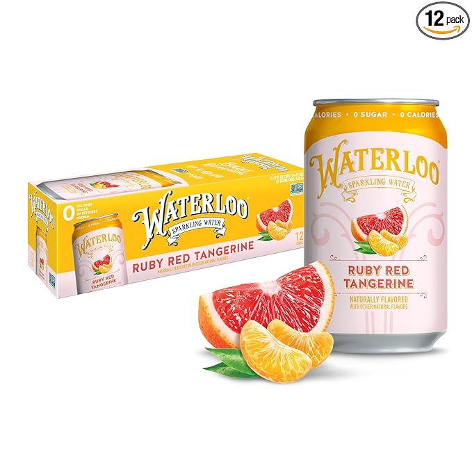 Waterloo Sparkling Water, Ruby Red Tangerine Naturally Flavored, 12 Fl Oz Cans (Pack of 12) – Zero Calories and Zero Sugar or Sweeteners