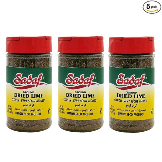 Sadaf Ground Dried Lime - Limoo Omani - Dried Lime Powder for Cooking & Food Flavoring - Lime Grounded - Kosher & Vegetarian - 5 Oz (Pack of 3)