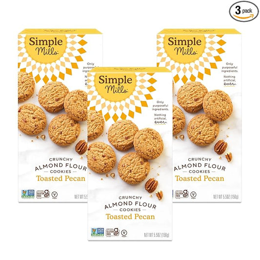 Simple Mills Almond Flour Crunchy Cookies, Toasted Pecan - Gluten Free, Vegan, Healthy Snacks, Made with Organic Coconut Oil, 5.5 Ounce (Pack of 3)
