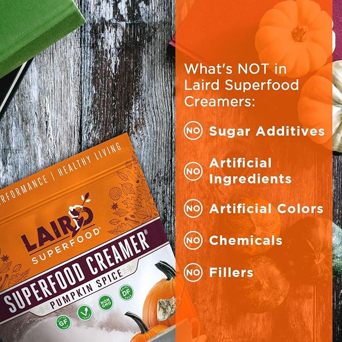 Laird Superfood Non-Dairy Original Superfood Pumpkin Spice with Real Pumpkin and Spices, Coconut Powder Coffee Creamer, Gluten Free, Non-GMO, Vegan, 8 oz. Bag, Pack of 1