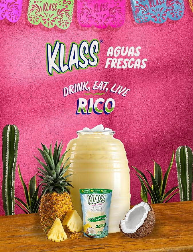 Klass Aguas Frescas |Pina Colada Drink Mix| Flavor From Natural Sources & No Artificial Flavor With Vitamin C (Makes 7 to 9 Quarts) 14.1 Oz Family Pack (4-Pack)