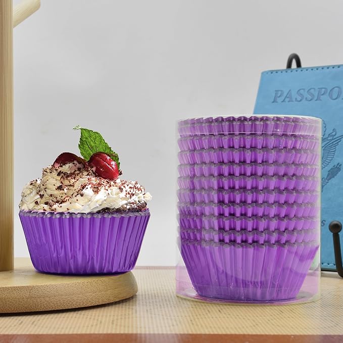 200 Pcs Purple Foil Cupcake Liners Standard Baking Cups Muffin Paper Cases