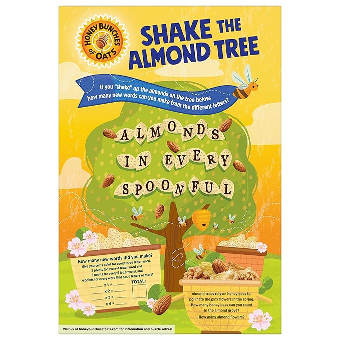 Post Honey Bunches of Oats with Almonds Breakfast Cereal, Honey Cereal with Granola Clusters and Sliced Almonds, Family Size Cereal, 28 OZ Box
