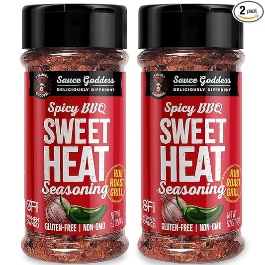 Sauce Goddess BBQ Sweet Heat Spice Shaker (2-Pack) - BBQ Rub with Brown Sugar and Has a Nice Garlic Flavor. Combination of Spicy and Sweet Seasonings and Spices for Cooking