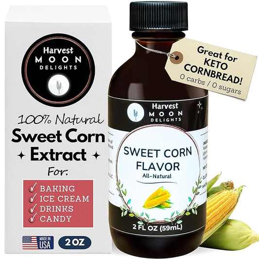 Natural Sweet Corn Extract - 2 oz - Water-Soluble - By Harvest Moon Delights - Sweet Corn Extract for Baking Keto Cornbread - Zero Sugar, Zero Carbohydrates, Gluten-Free
