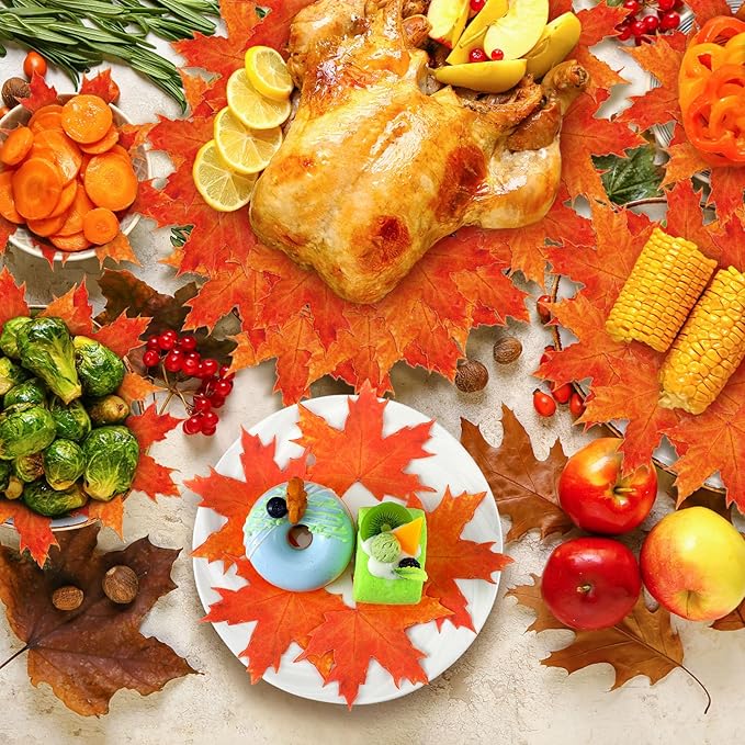 100 Pieces Parchment Fall Leaves Thanksgiving Cheese Paper Parchment Autumn Leaves Double Sided Decorative Paper 4 Inch Table Decorations for Thanksgiving Party Dinner Food Accessories