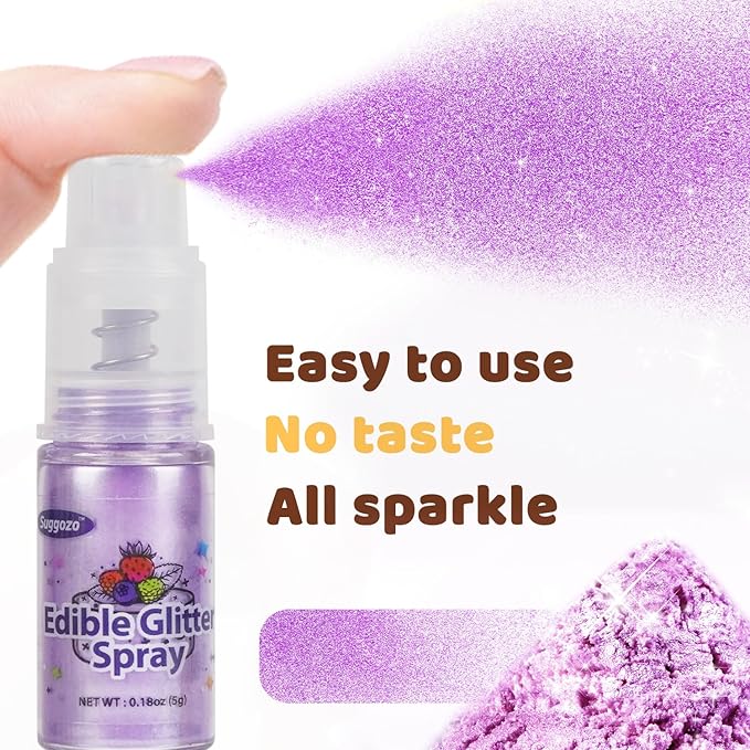 Purple Edible Glitter Spray, 5g Edible Purple Glitter for Cocktails, Cake Decorating, Drinks, Shimmer Luster Dust for Baking, Cookie, Chocolate, Strawberry, lcing