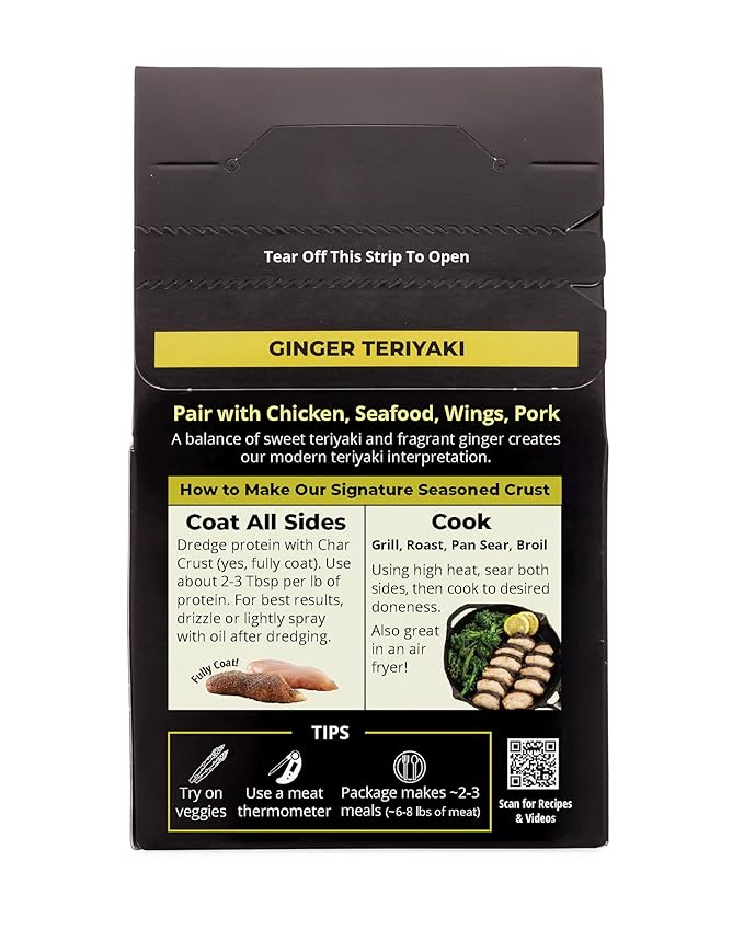 Char Crust Dry-Rub Seasonings Ginger Teriyaki | All-in-one seasonings | Perfect for Chicken, Shrimp, Salmon, Pork, and Wings | Signature Crust that Seals in the Juices, 4 Ounce (Pack of 6)