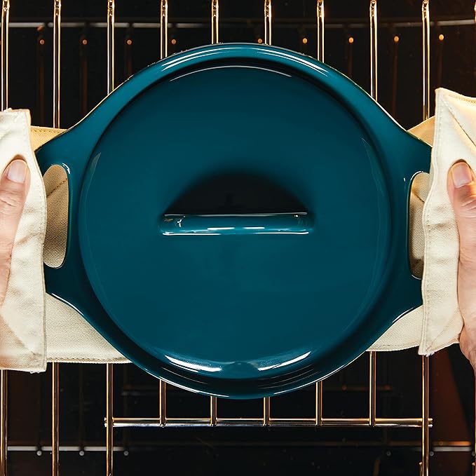 Rachael Ray Solid Glaze Ceramics Casserole Bakeware/Baker Set with Shared Lid, 3 Piece, Teal