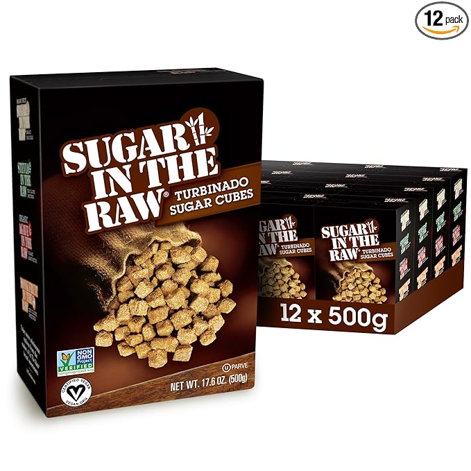 Sugar In The Raw Granulated Turbinado Cane Sugar Cubes, No Added Flavors or erythritol, Pure Natural Sweetener, Hot & Cold Drinks, Coffee, Vegan, Gluten-Free, Non-GMO, 25 Counts (12-Pack)