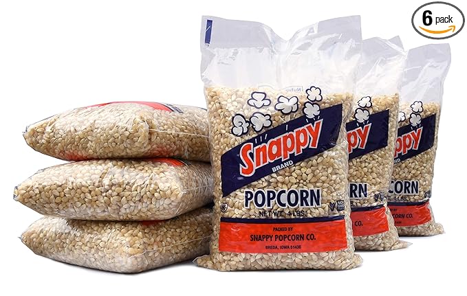 Snappy White Popcorn Kernels for Popping with Popcorn Machine, Air Popper or Stove Top, 4lb Bags, 6 Pack