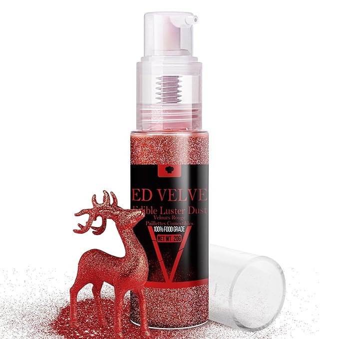 Edible Glitter Spray - 20g Luster Dust Edible Glimmer Powder for Sparkling Cocktails, Cake, Cupcakes, Wine, Beverage - Food Grade Shimmer Dust Powder for Baking, Drinks, Cookies Decoration ( Red Velvet )