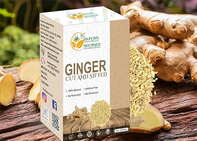 Herbs Botanica Dried Ginger Root Cut And Sifted for Teas, Tinctures and Infused oils. | Flavour India Spice, Food Grade, Non Irradiated, NON GMO | 1/2 Lb or 8 oz