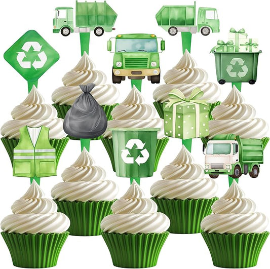 40 Pcs Garbage Truck Cupcake Toppers - Garbage Truck Party Decorations and Garbage Truck Party Cupcake Toppers