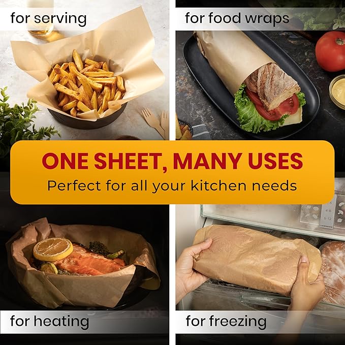 Quarter Sheet Pans 8x12 Inch Pack of 120 Parchment Paper Baking Sheets by Baker?™s Signature | Precut Silicone Coated & Unbleached ??Will Not Curl or Burn ??Non-Toxic & Comes in Convenient Packaging
