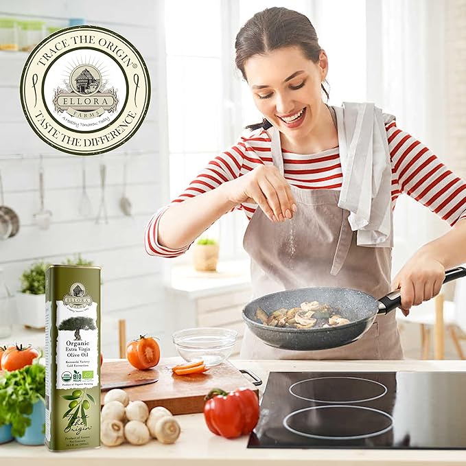 Ellora Farms, Extra Virgin Olive Oil, Organic Cold Press, Traceable Single Origin Olive Oil, Kosher, 17 oz. tin