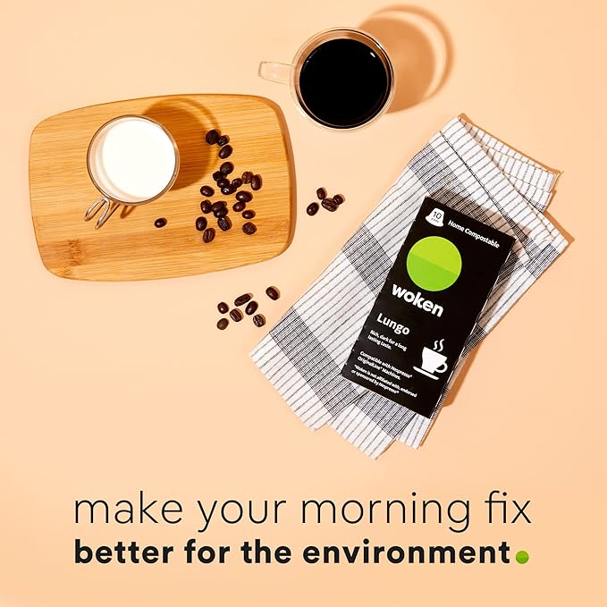WOKEN COFFEE Compostable Nespresso Pods - Lungo Medium Roast Italian Espresso Coffee Capsules Compatible With Nespresso Coffee Machine (100 Pod Count, 10 Boxes)