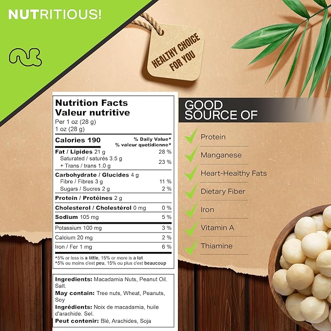 NUT CRAVINGS - Roasted & Salted Macadamia Nuts - No Shell, (32oz - 2 LB) Bulk Nuts Packed Fresh in Resealable Bag - Healthy Protein Food Snack, Food Assortments