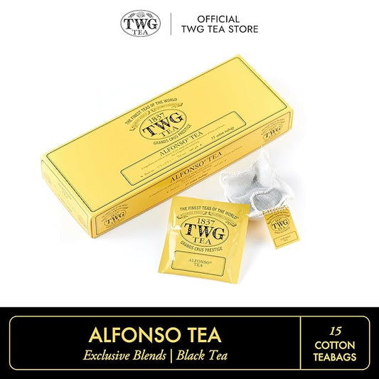 TWG Tea | Alfonso Tea | Black Tea | Mango Pieces | 15 Hand Sewn Cotton Teabags | Gift Set