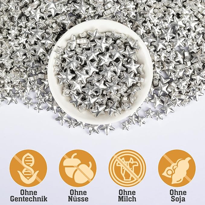 Twisweet Silver Sprinkles, Edible Silver Stars for Cake Decorating, Sugar Sprinkles for Baking, Mix Size Silver Candy, Cake Topper Ice Cream Cupcake Cookie Toppings Dessert Decorations, Christmas Wedding Birthday Party Supplies (130g/4.58oz)