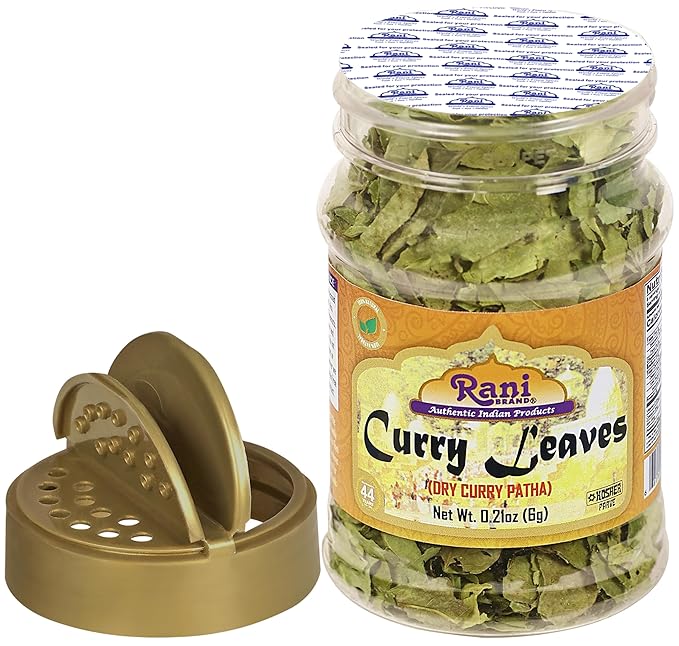Rani Dried Curry Whole Leaves (Kari Neem Patha) Indian Spice 0.21oz (6g) PET Jar ~ Non-irradiated | All Natural | Vegan | Gluten Friendly | NON-GMO | Kosher | Product of USA