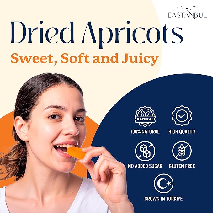 Eastanbul Dried Apricots, 2lb, Apricots Dried Fruits Snacks, No Sugar Added, Premium Turkish Fruit Yet Moist & Plump, Guilt-Free, Non-GMO, Whole Pitted, Vegan, Gluten Free