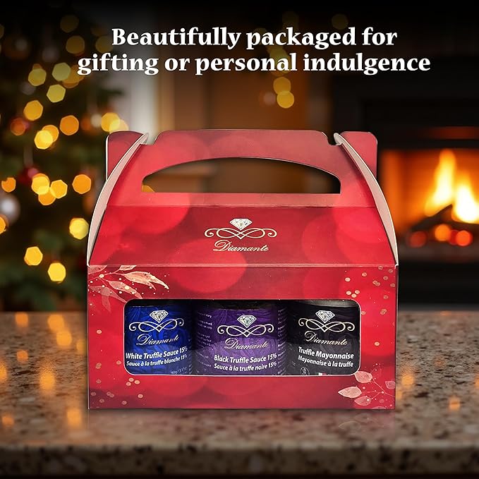 Diamante Italy Truffle Sauce Gift Box Set (3 jars x 90g), Including: 1pc of 15% White Truffle Sauce 90g, 1pc of Truffle Mayonnaise 90g, 100% Made in Italy