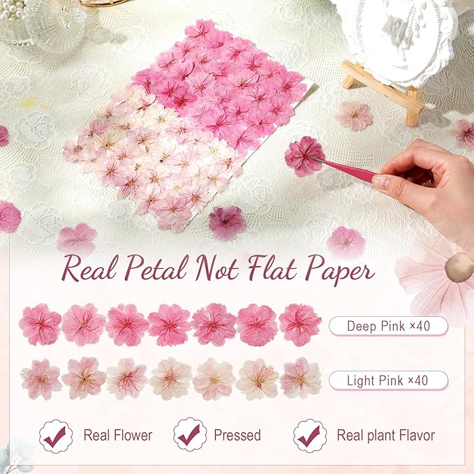 96 Pcs Natural Dried Pressed Edible Flowers for Cake Topper Decorating Cupcake Toppers Cocktails Resin Jewelry Making DIY Art Crafts(Pink,Flower Style)