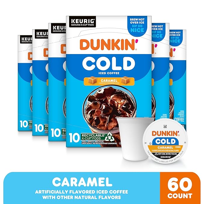 Dunkin??Cold Iced Coffee, Caramel Artificially Flavored Keurig K-Cup Pods, 10 Count Box, (Pack of 6)