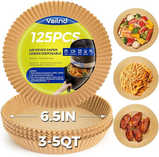 Air Fryer Paper Liners: 125Pcs Air Fryer Liner Disposable, Oilproof Waterproof Airfryer Parchment