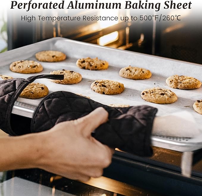 12 Pack Half Size Aluminum Perforated Baking Sheet Pan, 13"×18" Cookie Sheets For Oven in Bakery, Restaurant & Kitchen