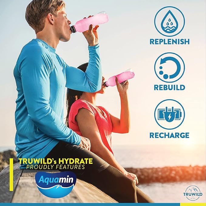 TruWild Natural Hydration Powder with Zero Sugar, Vegan Electrolytes + Amino Acids, Recovery Drink for Everyday Use, Post Workout Muscle Support Supplement with Magnesium (Watermelon Lemonade)
