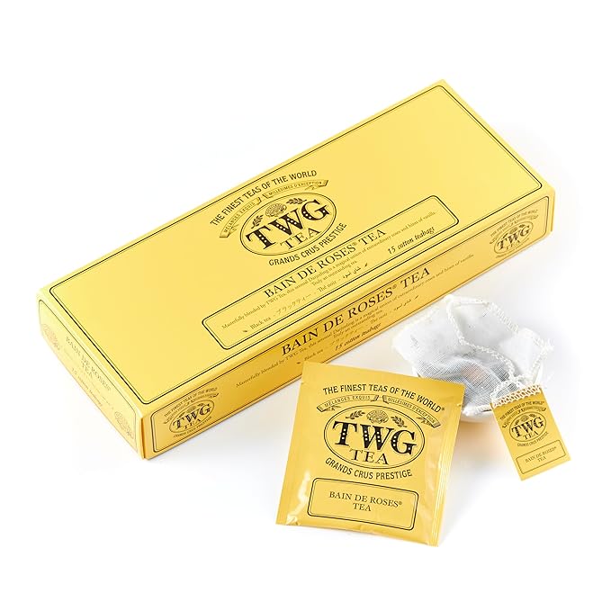 TWG Tea | Bain de Roses Tea | Black Tea | Rosebuds & Rose Petals | 15 Hand Sewn Cotton Teabags | Gift Set